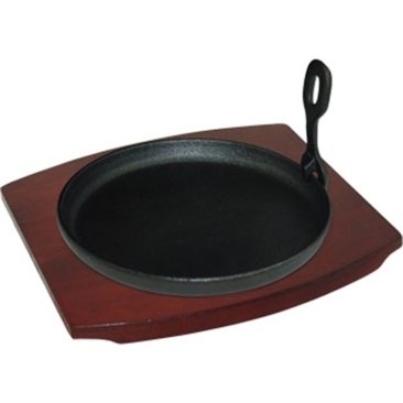 Vogue Cast Iron Round Sizzler - 22cm with Wooden Stand