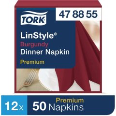 Tork Premium Linstyle Dinner Napkin Burgundy 40x40cm 1/4 Fold (Pack of 600)