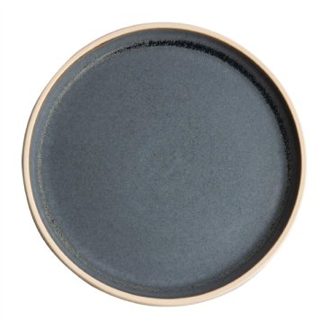 Olympia Canvas Flat Round Plate Unglazed Edge Blue Granite - 250mm (Box 6)